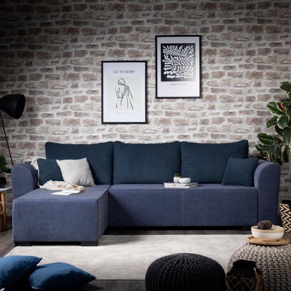 ΓΩΝΙΑΚΟΣ ΚΑΝΑΠΕΣ ΚΡΕΒΑΤΙ Migros ΜΠΛΕ ΧΡΩΜΑ 268x167x80εκ