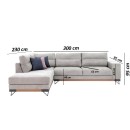 ΚΑΝΑΠΕΣ New Monaco ΑΡΙΣΤΕΡΗ ΓΩΝΙΑ ΓΚΡΙ ΑΝΟΙΧΤΟ 300x230x95εκ