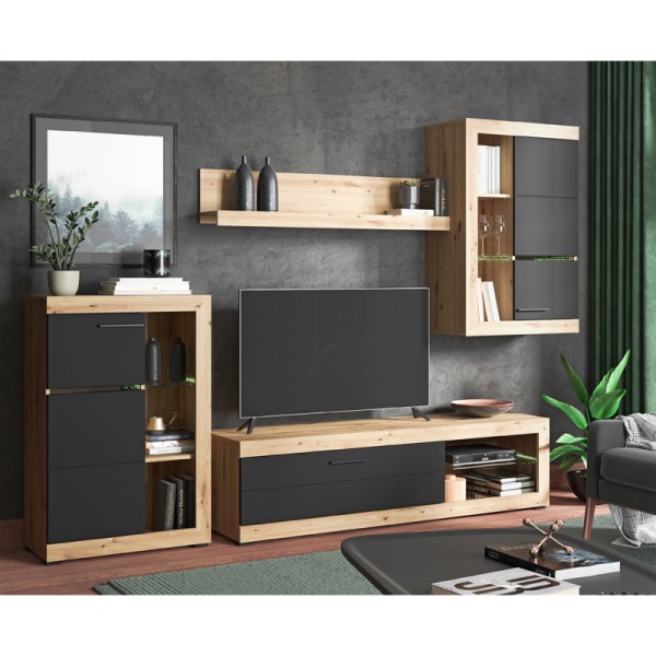 ΚΕΝΤΡΟ ΨΥΧΑΓΩΓΙΑΣ-ΣΥΝΘΕΣΗ ROSSO ARTISAN OAK-BLACK ΜΑΤT FOIL 266x41x186εκ