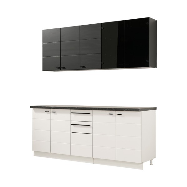 ΚΟΥΖΙΝΑ CLAUDIA 200 ΛΕΥΚΟ-ΜΑΥΡΟ-BLACK MATT FOIL-ΓΚΡΙ CONCRETE-ΜΑΥΡΟ ΓΥΑΛΙ 200x51/31x200εκ