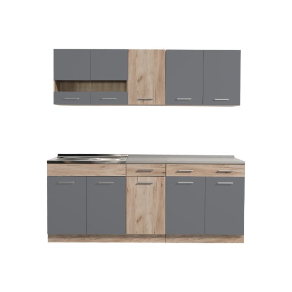 ΚΟΥΖΙΝΑ DALILA 200 GREY OAK / ΓΚΡΙ 200x51,5x206,5εκ