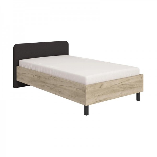 ΚΡΕΒΑΤΙ BARLETTA 120 GREY OAK ΜΕ ΓΚΡΙ ΥΦΑΣΜΑ ΚΑΙ ΜΑΥΡΑ ΠΟΔΙΑ 131x213,5x85,5εκ (120x200)