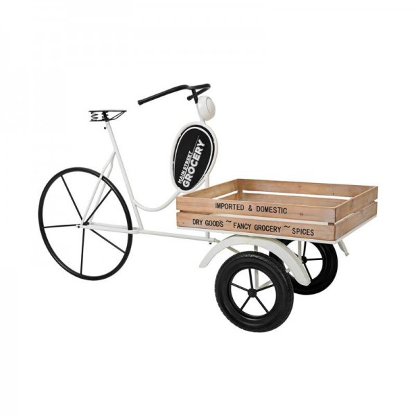ΜΕΤΑΛΛΙΚΟ ΔΙΑΚΟΣΜΗΤΙΚΟ RETRO ΤΡΙΚΥΚΛΟ ΜΕ ΚΑΡΟΤΣΑ Fylliana Grocery ΛΕΥΚΟ-ΜΑΥΡΟ ΧΡΩΜΑ 151x56x89εκ