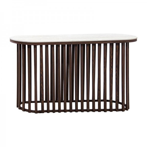 ΟΒΑΛ ΚΟΝΣΟΛΑ Fylliana FL18 ΜΕ ΜΠΕΖ ΚΕΡΑΜΙΚΗ ΕΠΙΦΑΝΕΙΑ ΚΑΙ ΜΕΤΑΛΛΙΚΗ ΒΑΣΗ ΣΕ ΚΑΦΕ ΧΡΩΜΑ 140x45x78εκ