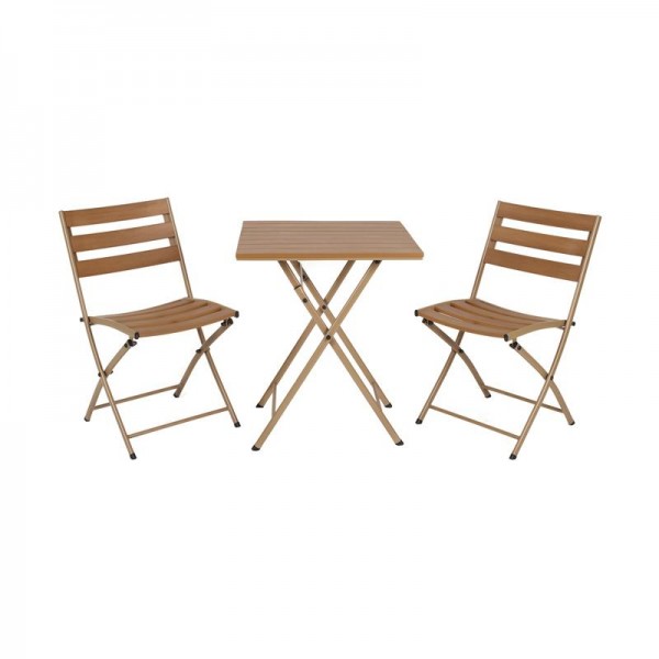 ΣΕΤ BALCONY 3TEM ΣΤΡΟΓΓΥΛΟ Fylliana POLYWOOD & ΑΤΣΑΛΙ ΦΥΣΙΚΟ-ΚΑΦΕ ΧΡΩΜΑ