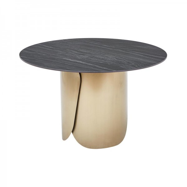 ΣΤΡΟΓΓΥΛΟ ΤΡΑΠΕΖΙ ΤΡΑΠΕΖΑΡΙΑΣ Fylliana FL0063 ΜΕ ΓΚΡΙ ΚΕΡΑΜΙΚΗ ΕΠΙΦΑΝΕΙΑ ΜΕ ΜΕΤΑΛΛΙΚΑ ΠΟΔΙΑ ΣΕ ΧΡΥΣΟ ΧΡΩΜΑ 120x75εκ